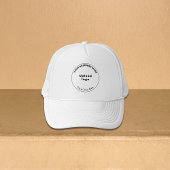 Round Business Brand on White Trucker Hat Truckerkappe