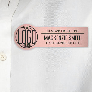 Round Business Logo Employee ID Faux Rose Gold Namensschild
