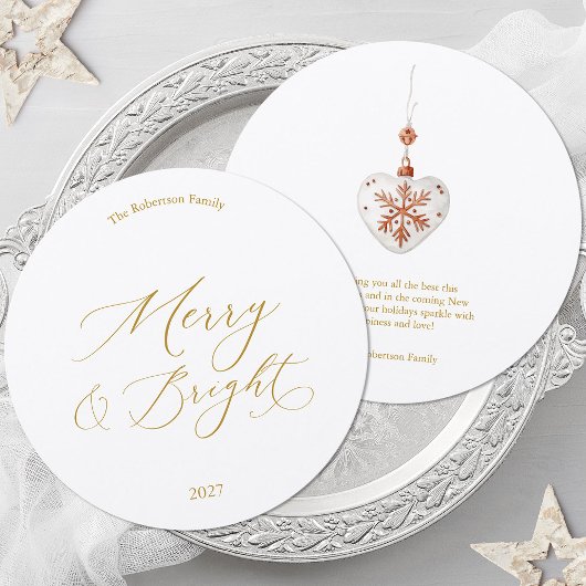 Round Christmas Card with Gold Script Einladung