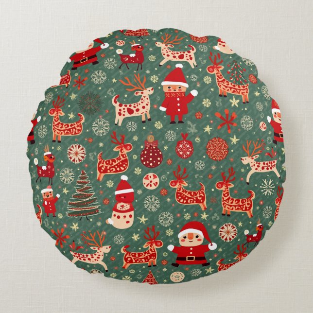 Round Christmas Cushi Rundes Kissen (Vorderseite)