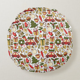 Round Christmas Doodle Pillow Rundes Kissen