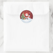 Round Christmas Sticker - Santa, Snowman & Tree  (Tasche)