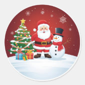 Round Christmas Sticker - Santa, Snowman & Tree  (Vorderseite)