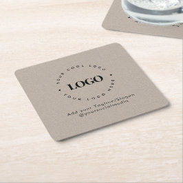 Round Circle Custom Company Logo Rustic Gray Kraft Rechteckiger Pappuntersetzer