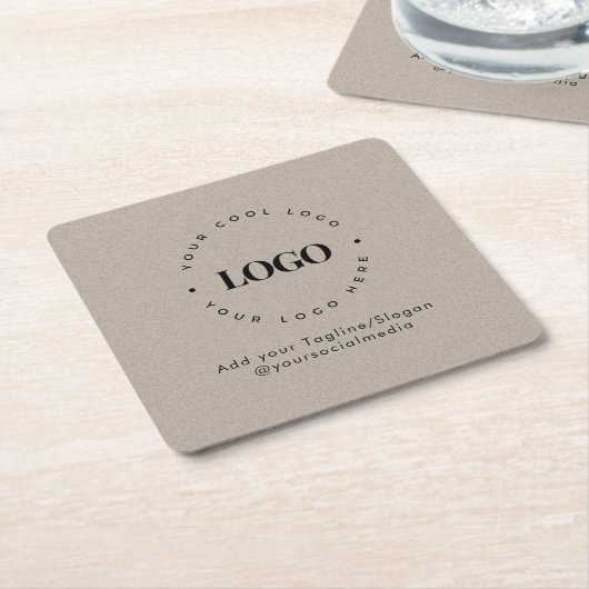 Round Circle Custom Company Logo Rustic Gray Kraft Rechteckiger Pappuntersetzer (angewinkelt)
