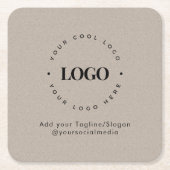 Round Circle Custom Company Logo Rustic Gray Kraft Rechteckiger Pappuntersetzer (Vorderseite)