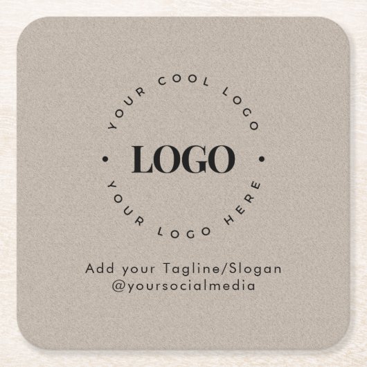 Round Circle Custom Company Logo Rustic Gray Kraft Rechteckiger Pappuntersetzer (Vorderseite)