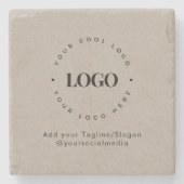 Round Circle Custom Company Logo Rustic Gray Kraft Steinuntersetzer (Vorderseite)