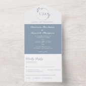 Round Classic Dusty Blue Monogram Wedding All In One Einladung (Innen Boden)