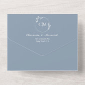 Round Classic Dusty Blue Monogram Wedding All In One Einladung (Rückseite)
