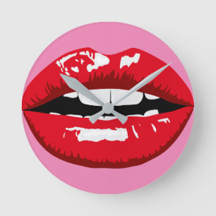 round clock lips stick mouth picture modern design runde wanduhr