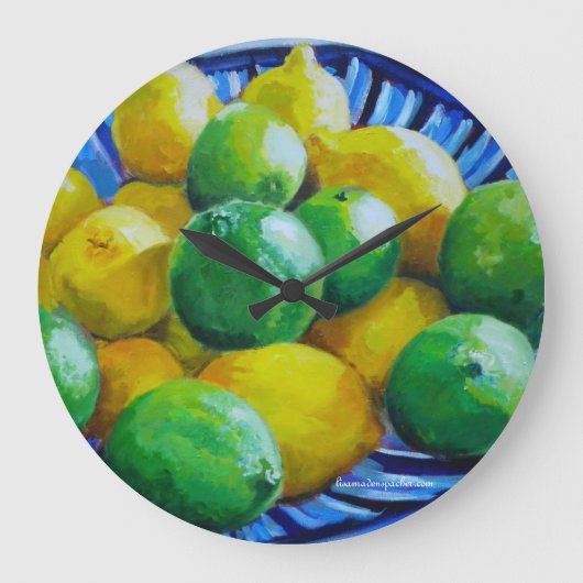round clock with lemons and limes große wanduhr (Vorderseite)