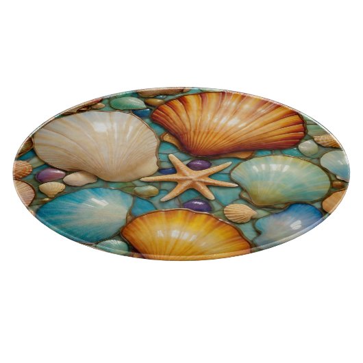 Round Costal Delight Glass Cutting Board Schneidebrett (Ecke)