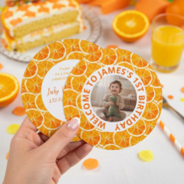 Round Custom Photo & Citrus Birthday Invitation Feiertagskarte