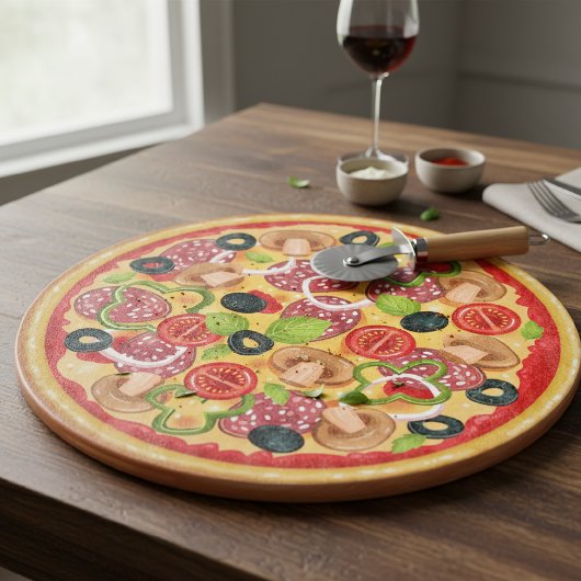 Round Cutting Board  Illustration Whole Pizza Schneidebrett