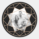 Round Diamond Geometric Stylish Chic Wedding Foto Runder Aufkleber (Vorderseite)