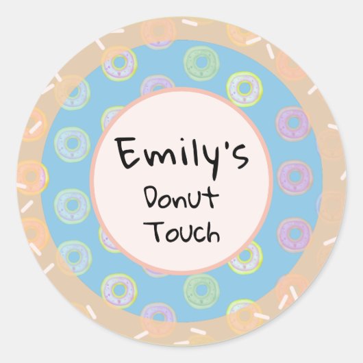 Round Donut Touch Blue Individuelle Name Stickers (Vorderseite)