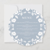 Round Dusty Blue White Folk Floral Wedding Menu Feiertagskarte (Vorderseite)