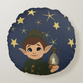 Round Elf Watcher Throw Pillow Starry Night Rundes Kissen
