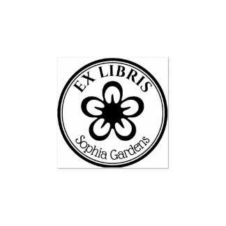 Round Ex Libris - Blume Motif Gummistempel
