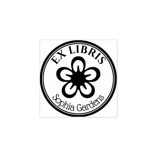 Round Ex Libris - Blume Motif Gummistempel (Prägung)