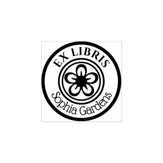 Round Ex Libris Blume Motif Gummistempel (Prägung)
