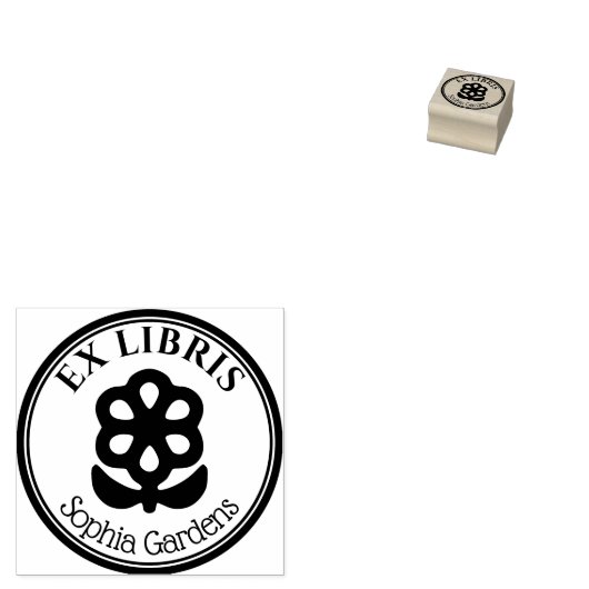 Round Ex Libris - Blume und Blätter Motif Gummistempel (Stempel)
