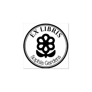 Round Ex Libris - Blume und Blätter Motif Gummistempel