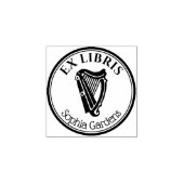 Round Ex Libris - Harp Motif Gummistempel (Prägung)