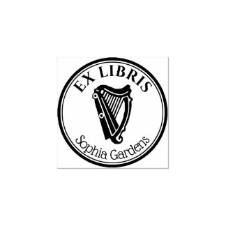 Round Ex Libris - Harp Motif Gummistempel