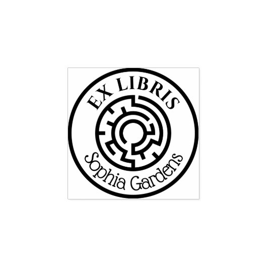 Round Ex Libris Labyrinth Gummistempel (Prägung)