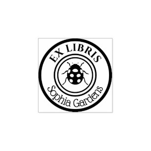 Round Ex Libris Ladybird Motif Gummistempel
