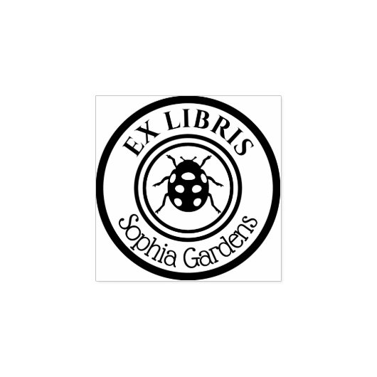 Round Ex Libris Ladybird Motif Gummistempel (Prägung)
