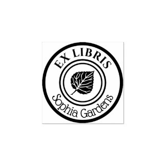 Round Ex Libris Leaf Motif Gummistempel