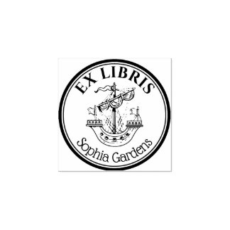 Round Ex Libris Lymphad Motif v2 Gummistempel