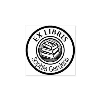 Round Ex Libris Stacks Motif Gummistempel
