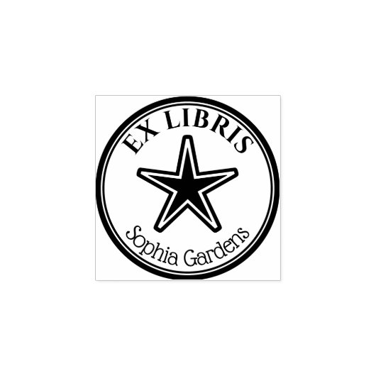 Round Ex Libris - Star Gummistempel (Prägung)