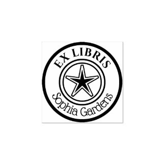 Round Ex Libris Star Motif Gummistempel