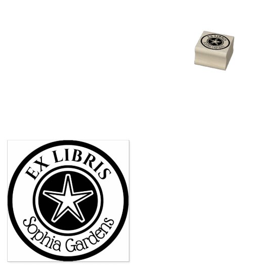 Round Ex Libris Star Motif v2 Gummistempel (Stempel)