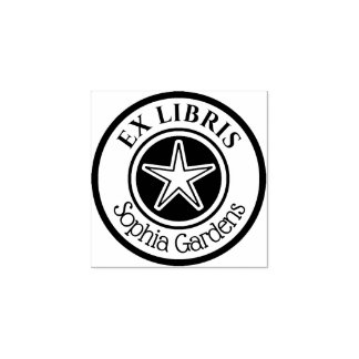 Round Ex Libris Star Motif v2 Gummistempel