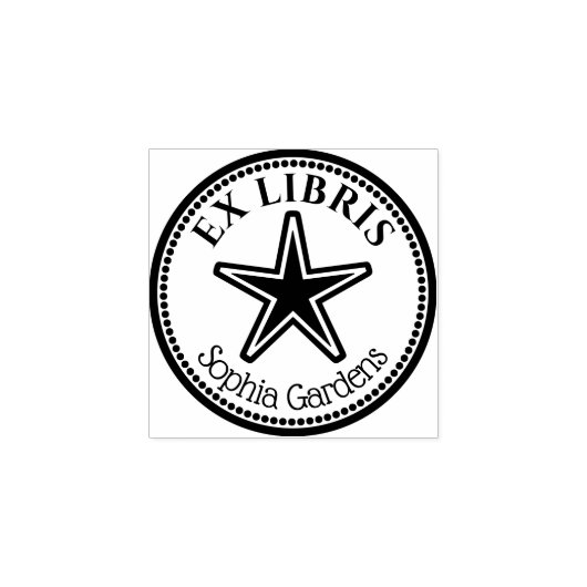 Round Ex Libris - Star Rubber Briefmarke Gummistempel (Prägung)