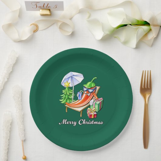 Round Fir Green Frohe Weihnachts-Chili Pappteller (Hochzeit)