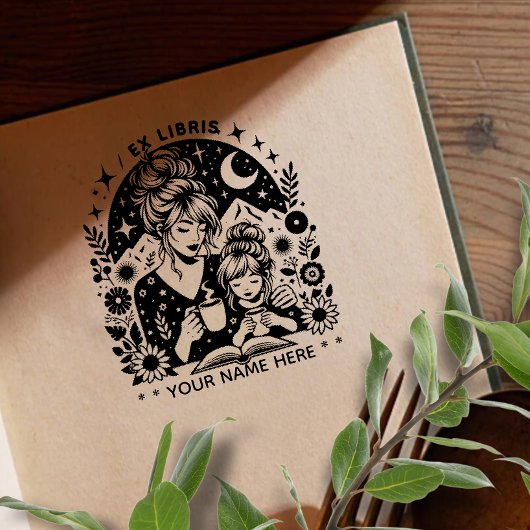 Round Floral Fantasy book Liebhaber ex libris Brie Gummistempel