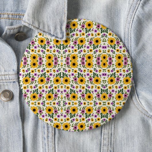 Round floral mousepad featuring a vibrant pattern button (Beispiel)