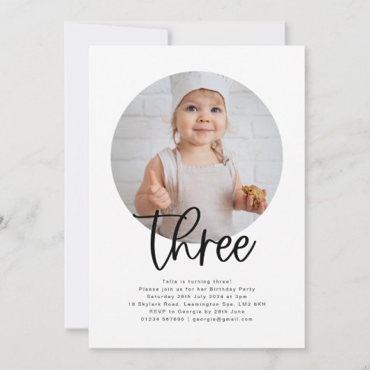 Round Foto Drei Geburtstage Einladung (Vorderseite)
