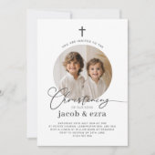 Round Foto Joint Boys Christening Invasion Einladung (Vorderseite)