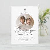 Round Foto Joint Boys Christening Invasion Einladung (Stehend Vorderseite)