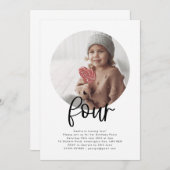 Round Foto Vier Geburtstage Einladung (Vorne/Hinten)