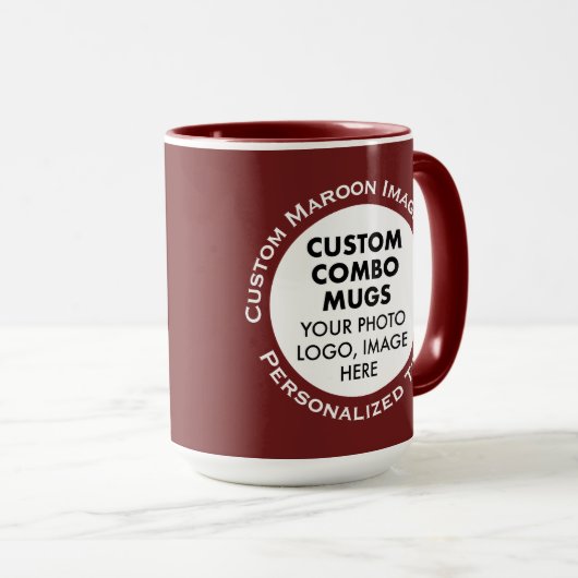 Round Frame 2 Photo Text Large Maroon Custom Combo Tasse (VorderseiteRechts)