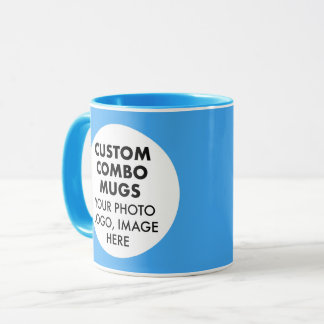Round Frame 2 x Photo Logo Light Blue Custom Combo Tasse